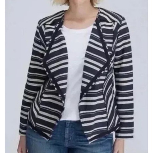 Lane Bryant Blazer Jacket Sz 16 Striped Open Front Draped Casual Work Coastal - Picture 1 of 12